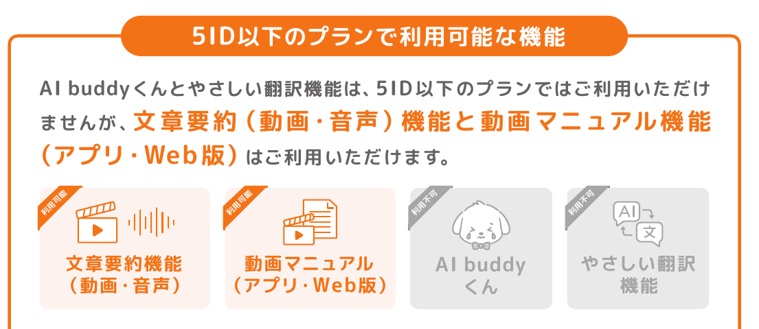 5 ID 以下のプランで利用できる機能の一覧