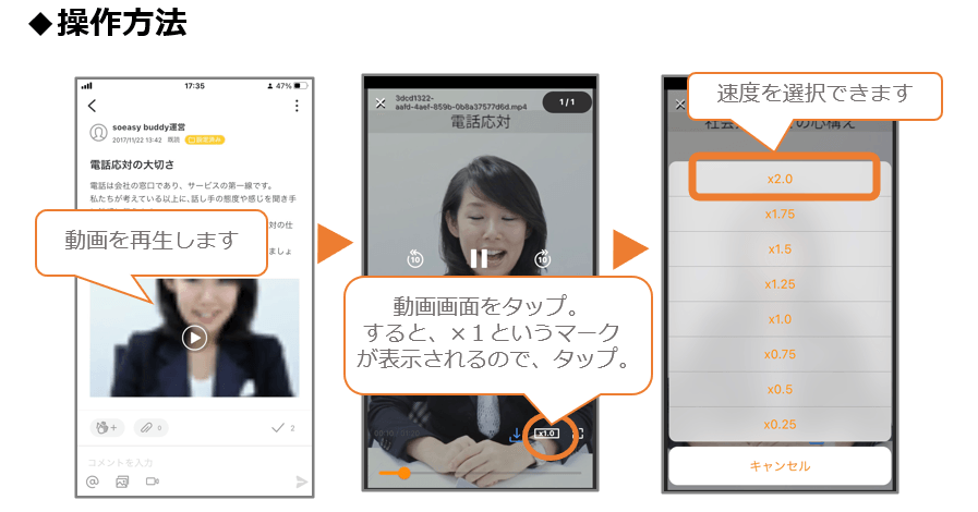 動画の再生速度を選ぶ画面
